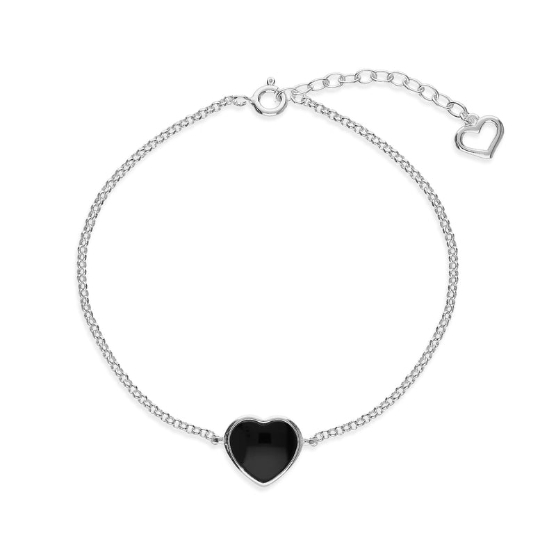 Sterling Silver Whitby Jet Heart Bracelet