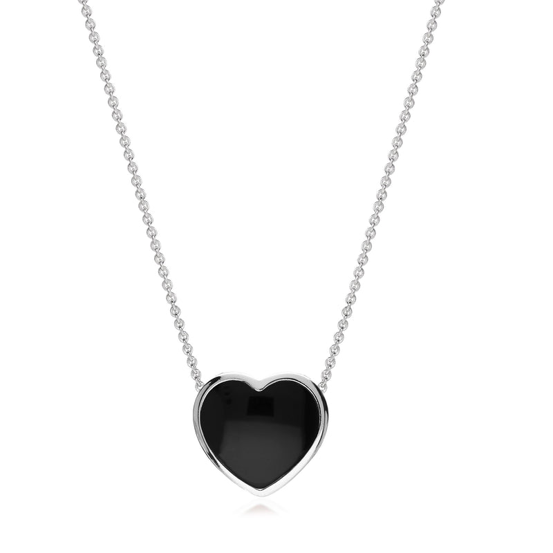 Sterling Silver Whitby Jet Hooked-Bail Heart Pendant