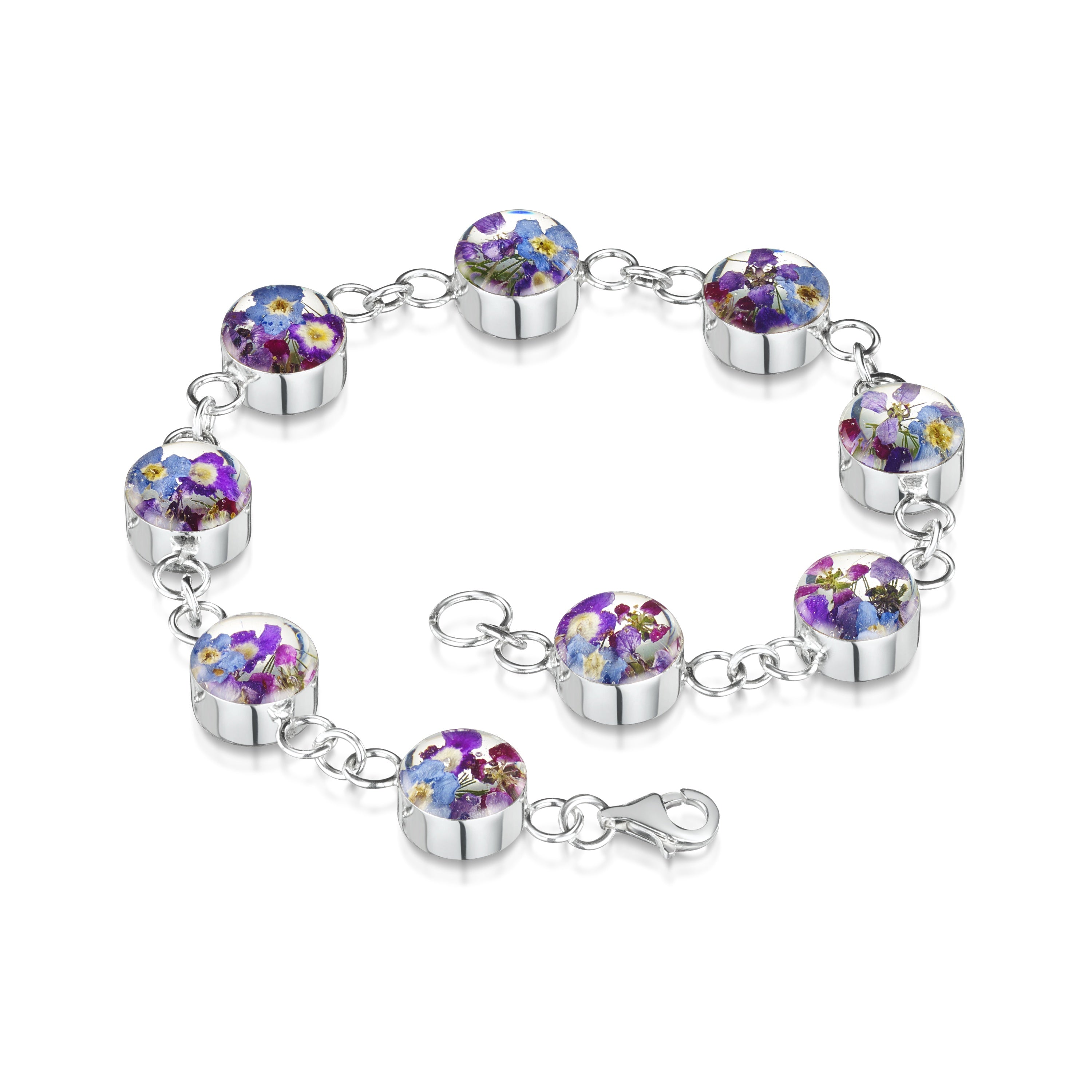 Sterling Silver Purple Haze Mixed Flower Round Bracelet