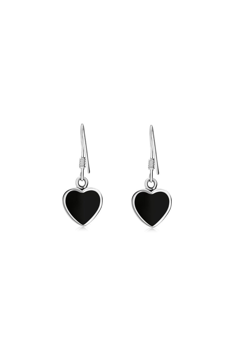 Sterling Silver Whitby Jet Heart Drop Earrings