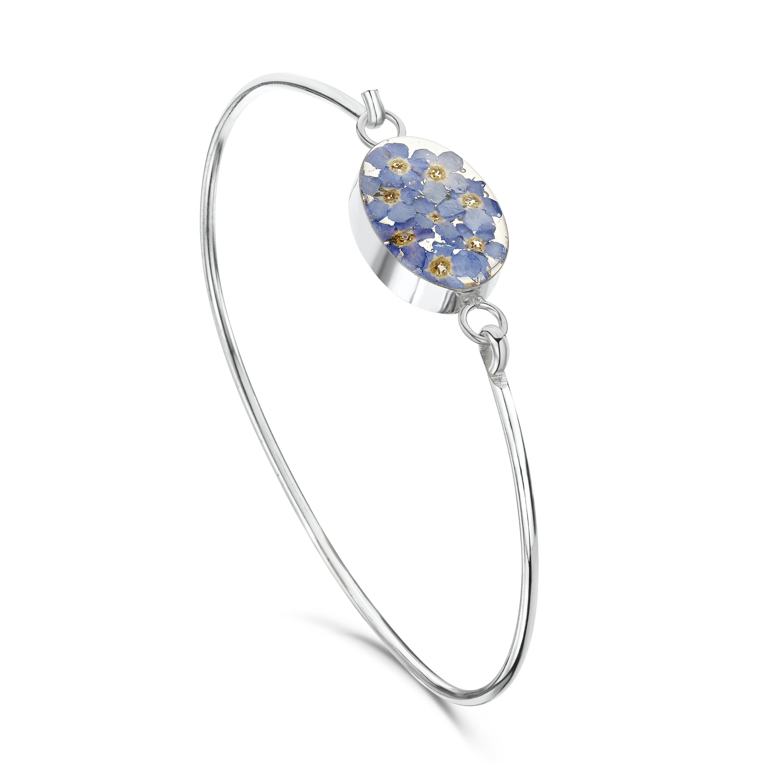 Sterling Silver Oval Forget Me Not Bangle