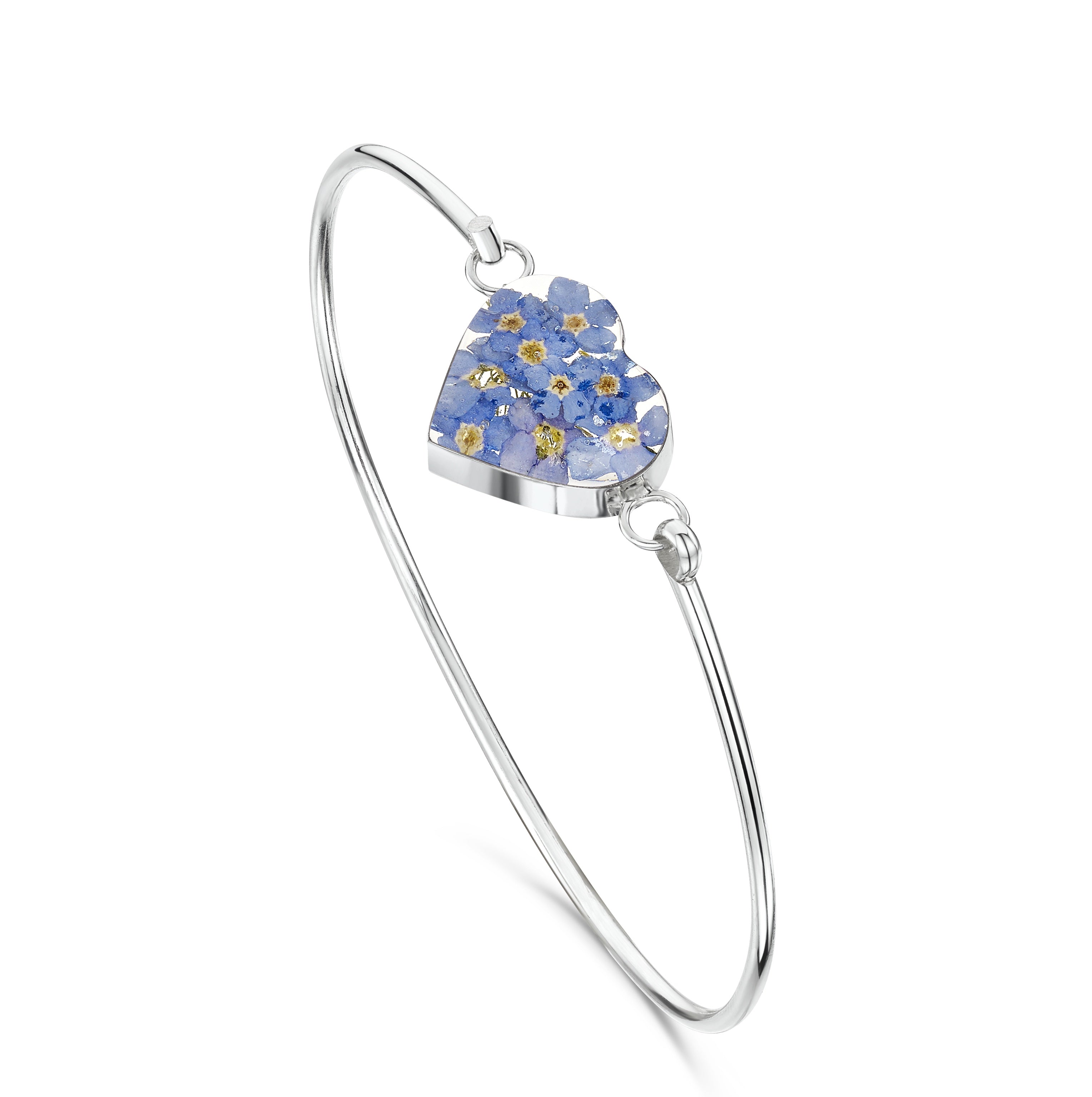 Sterling Silver Heart Forget Me Not Bangle
