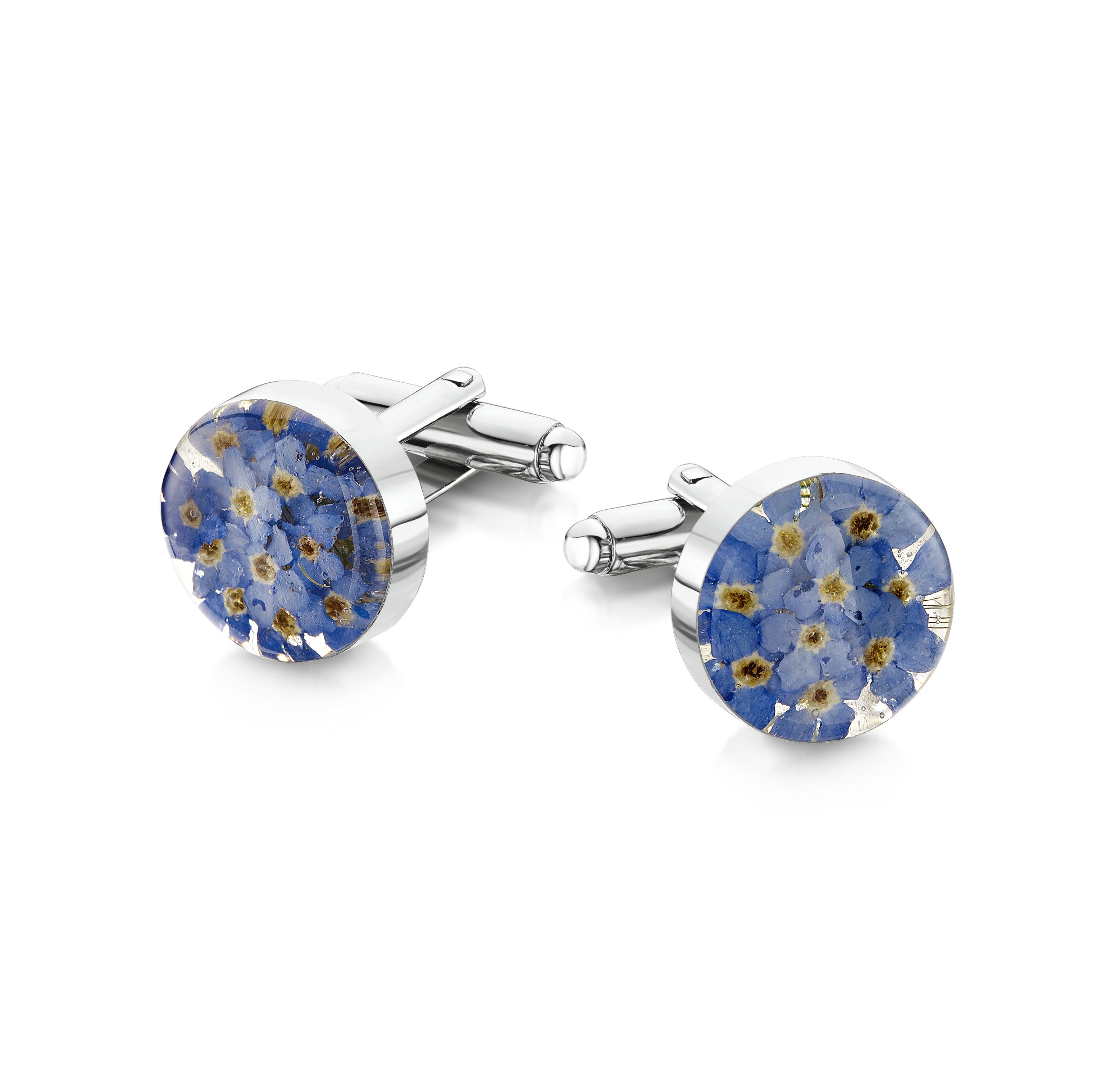 Sterling Silver Forget Me Not Round Cufflinks