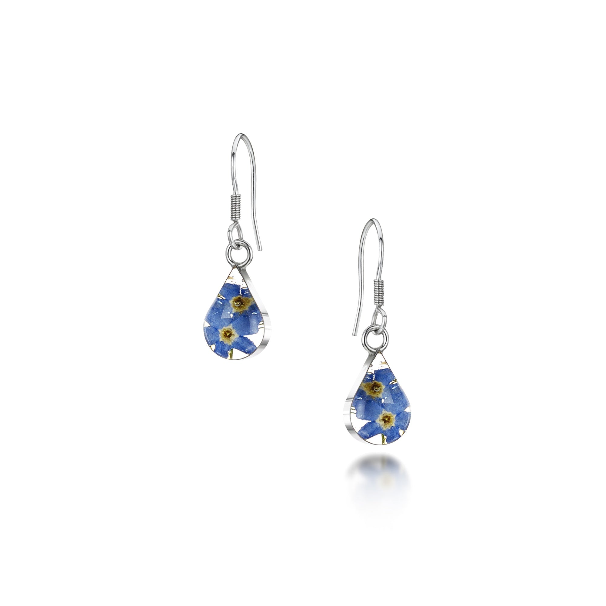 Sterling Silver Forget Me Not Teardrop Earrings