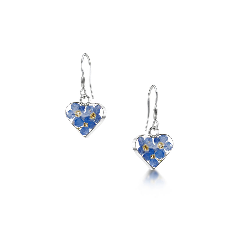 Sterling Silver Forget Me Not Heart Earrings
