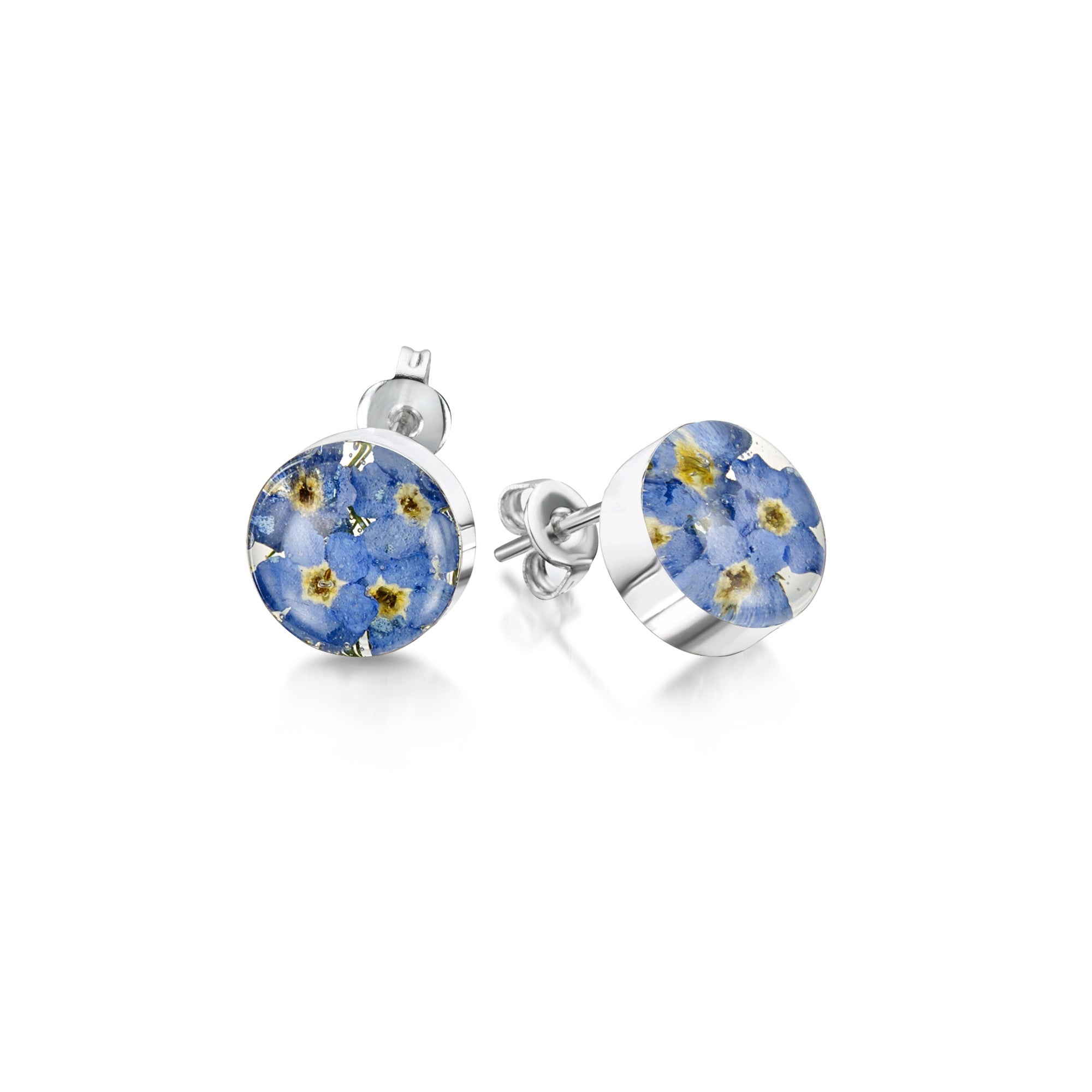 Sterling Silver Forget Me Not Round Stud Earrings