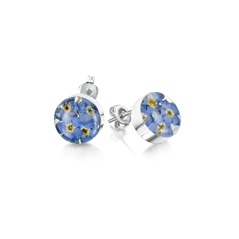 Sterling Silver Forget Me Not Round Stud Earrings