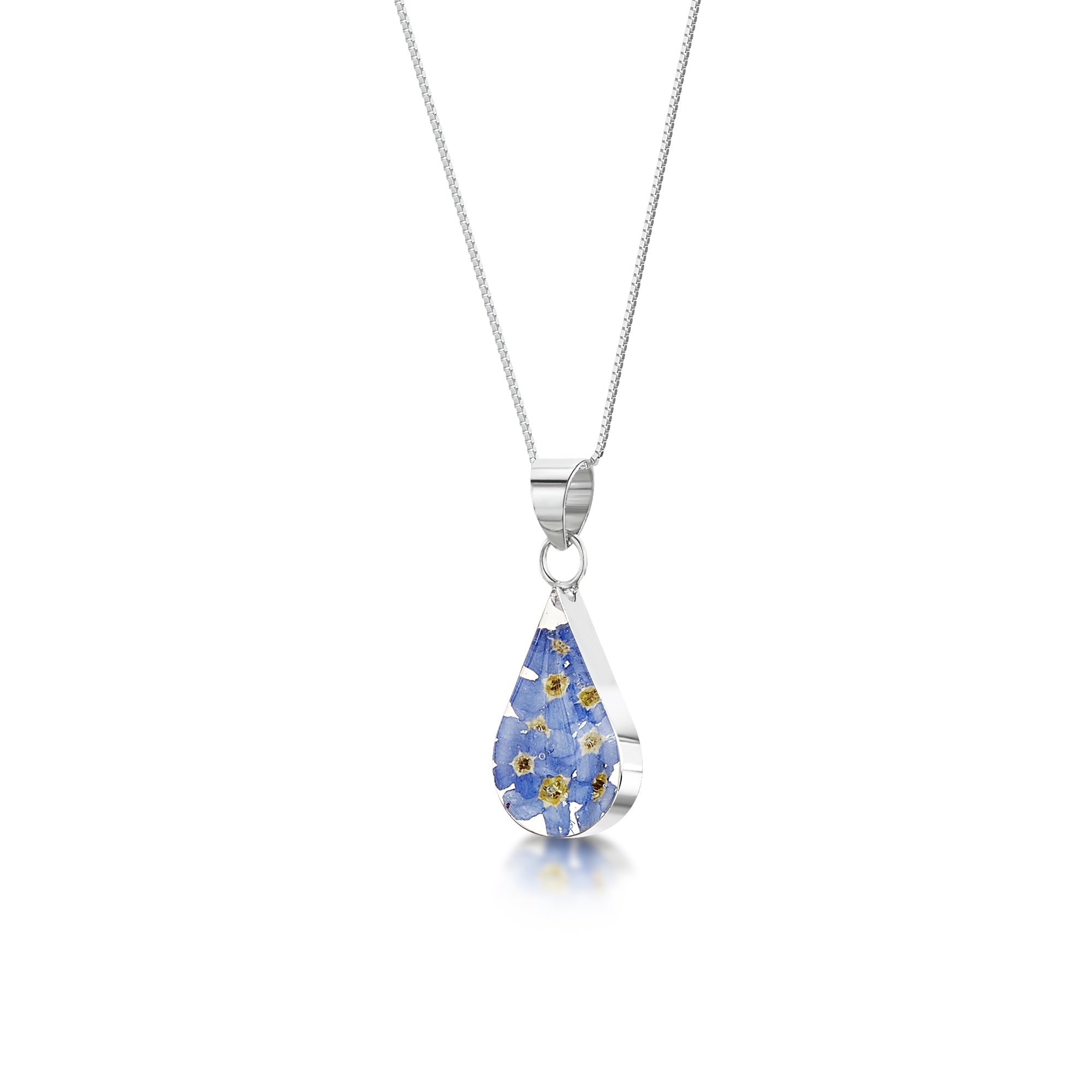 Sterling Silver Forget Me Not Teardrop Pendant