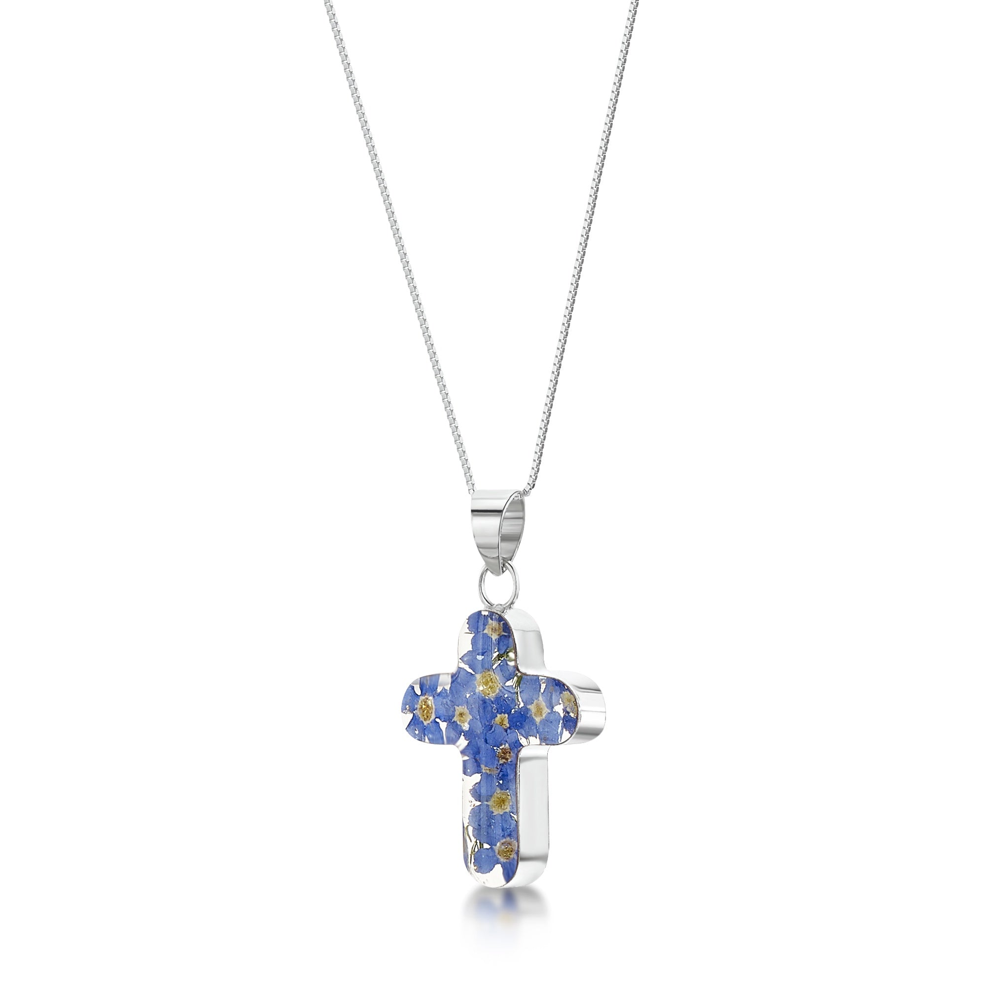 Sterling Silver Forget Me Not Cross Pendant