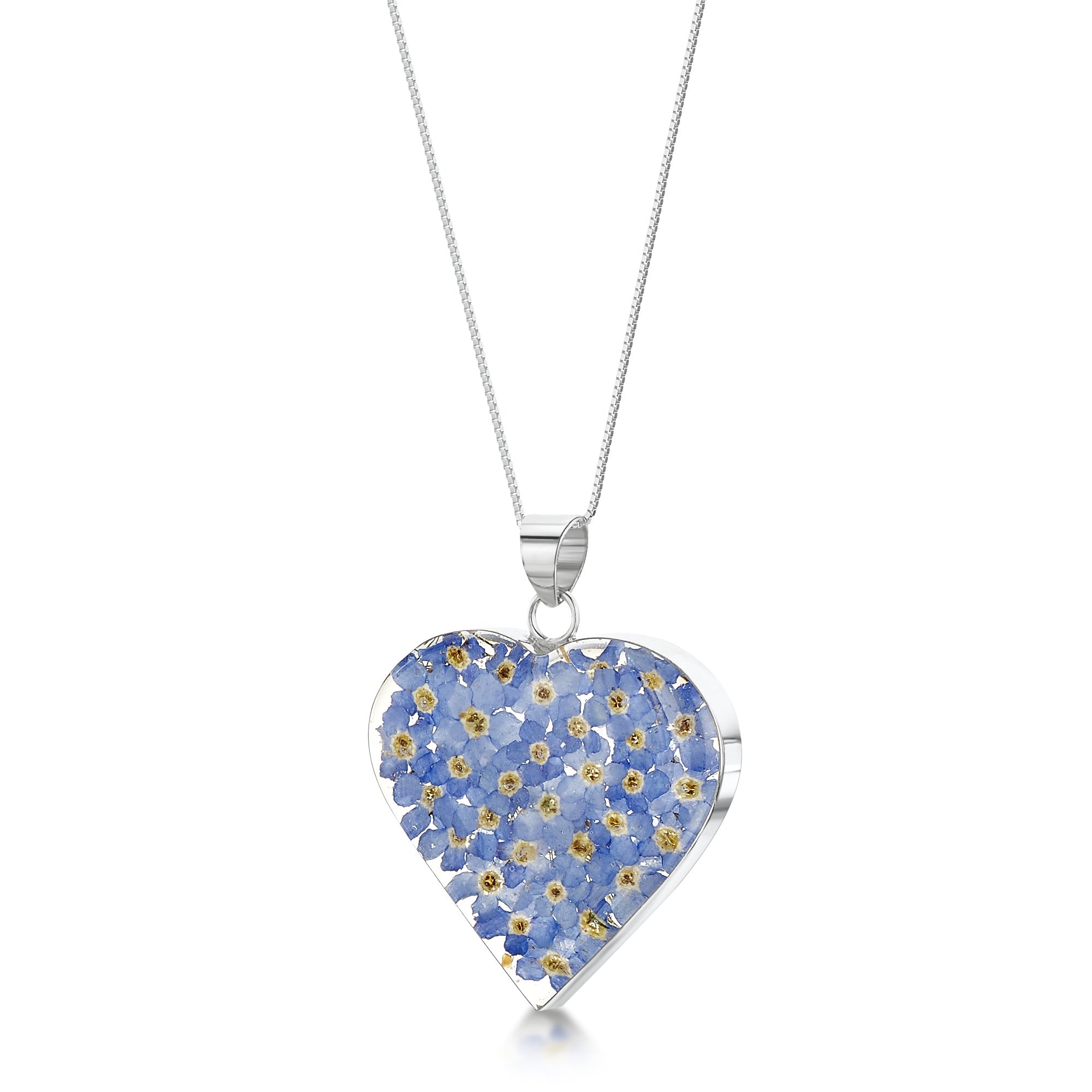 Sterling Silver Heart Forget Me Not Pendant