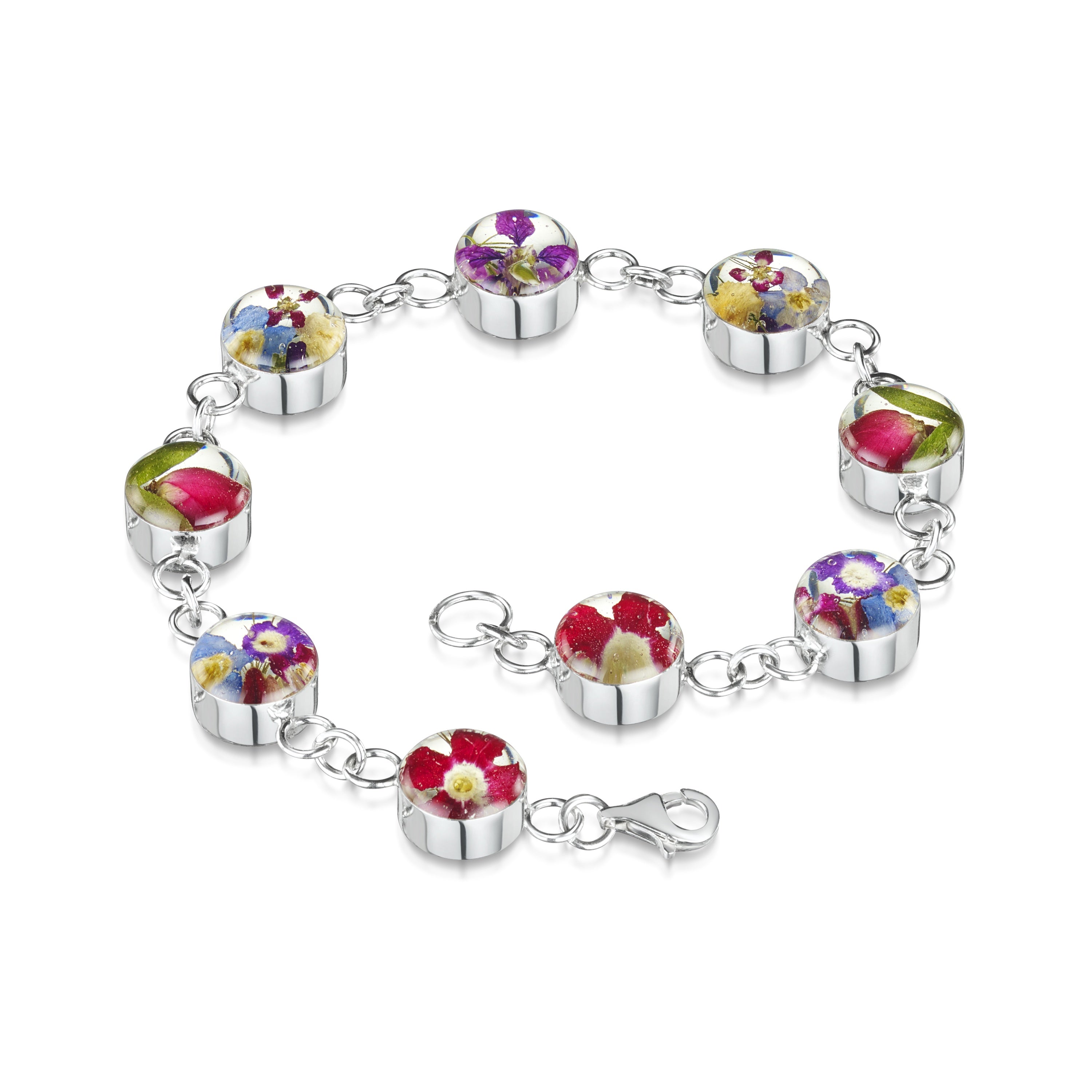 Sterling Silver Mixed Flower Round Bracelet