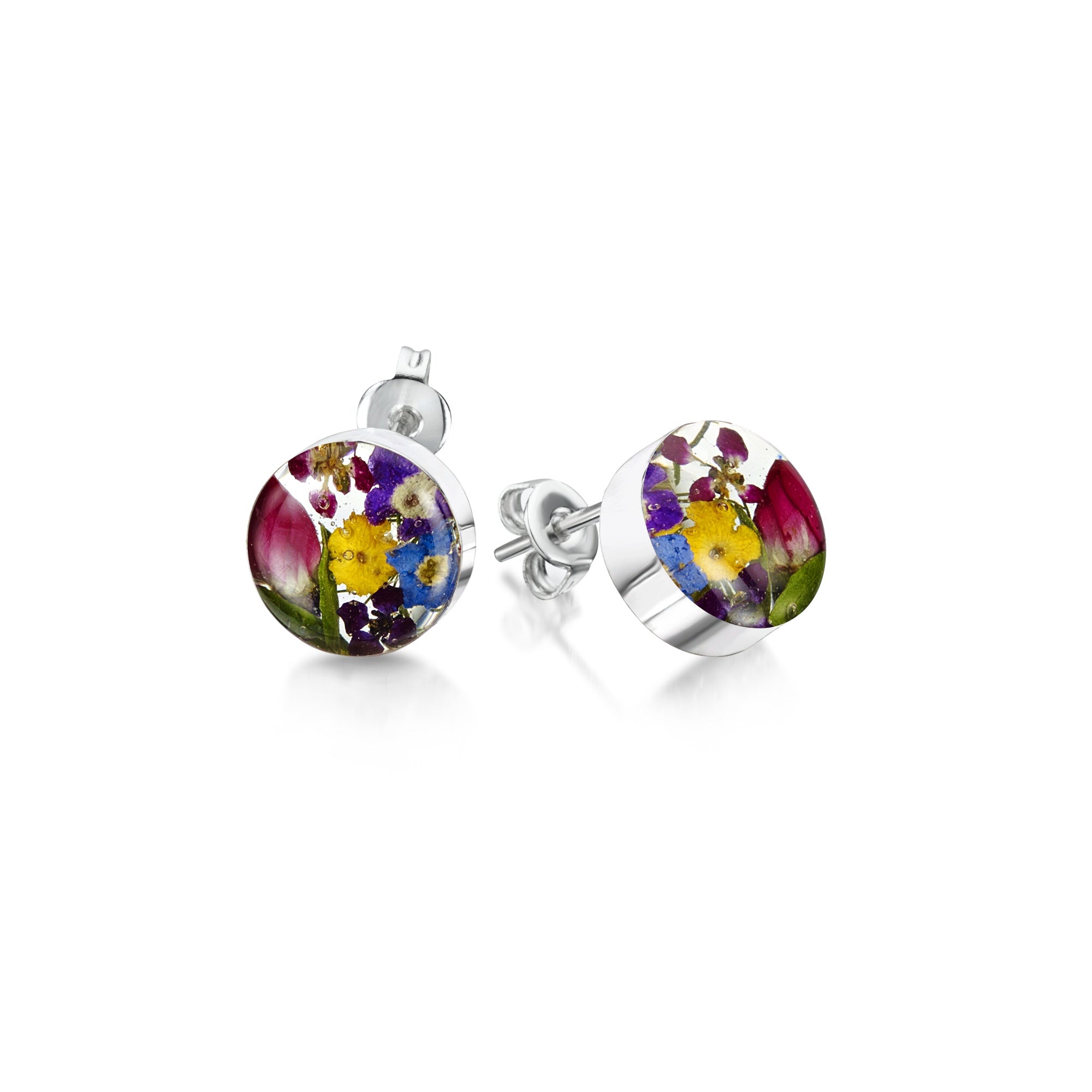 Sterling Silver Mixed Flower Stud Earrings