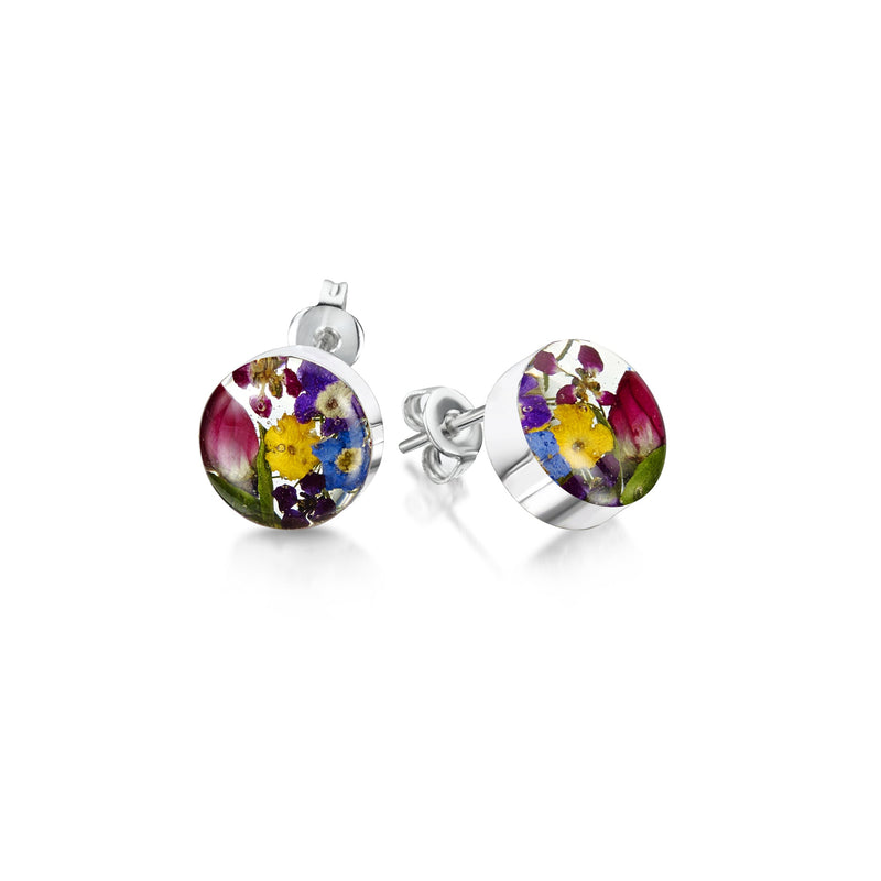 Sterling Silver Mixed Flower Stud Earrings
