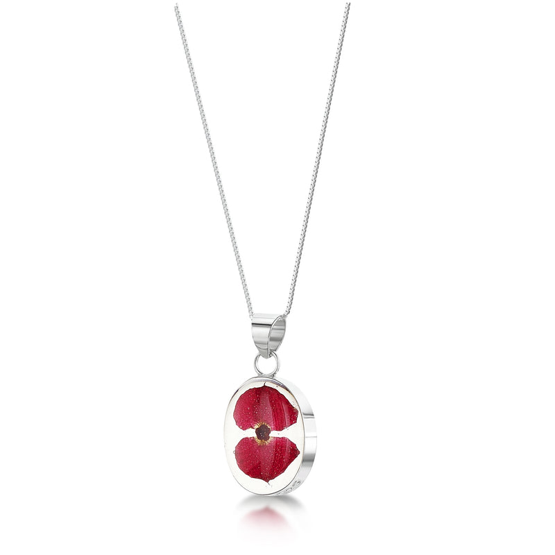Sterling Silver Poppy Oval Pendant