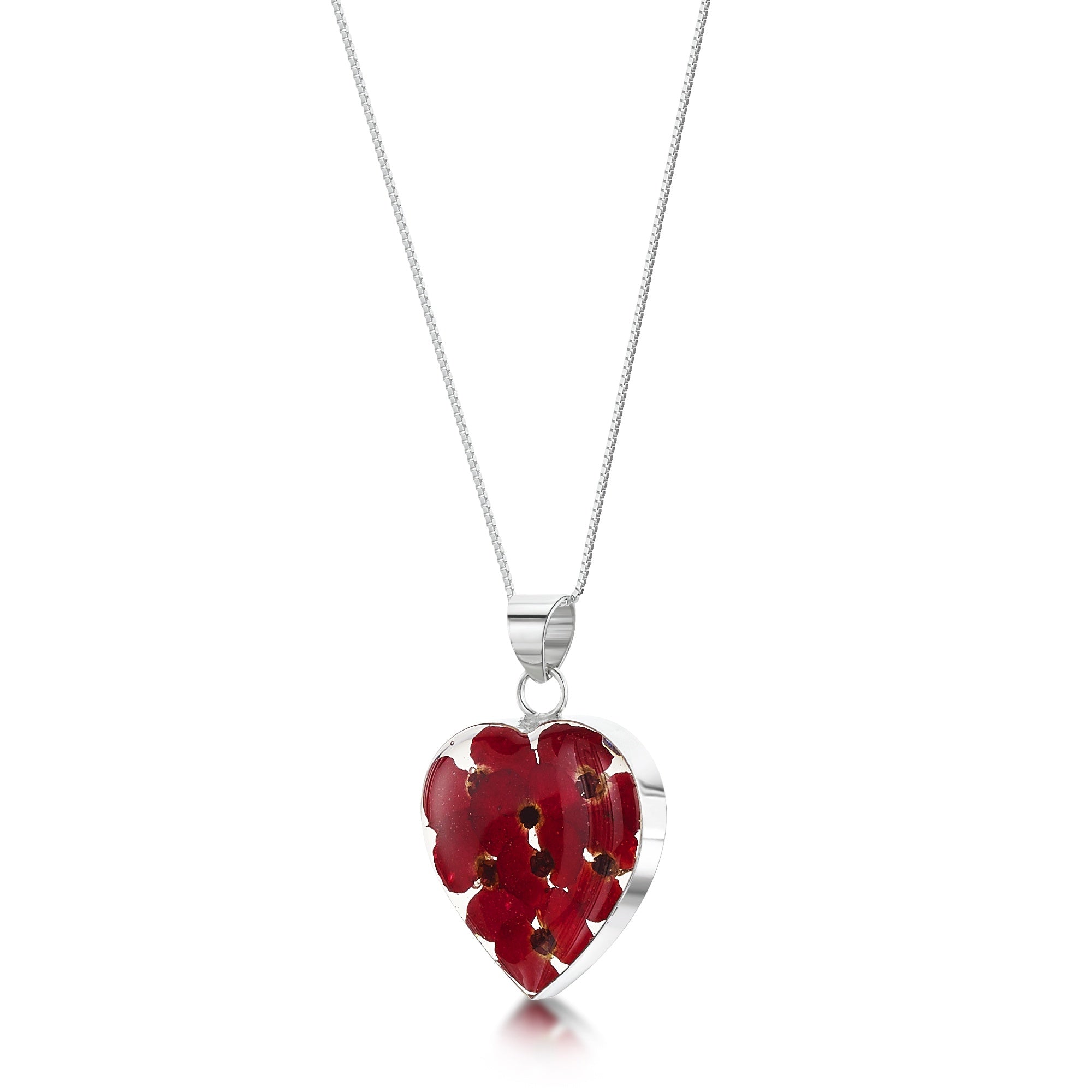 Sterling Silver Poppy Medium Heart Pendant