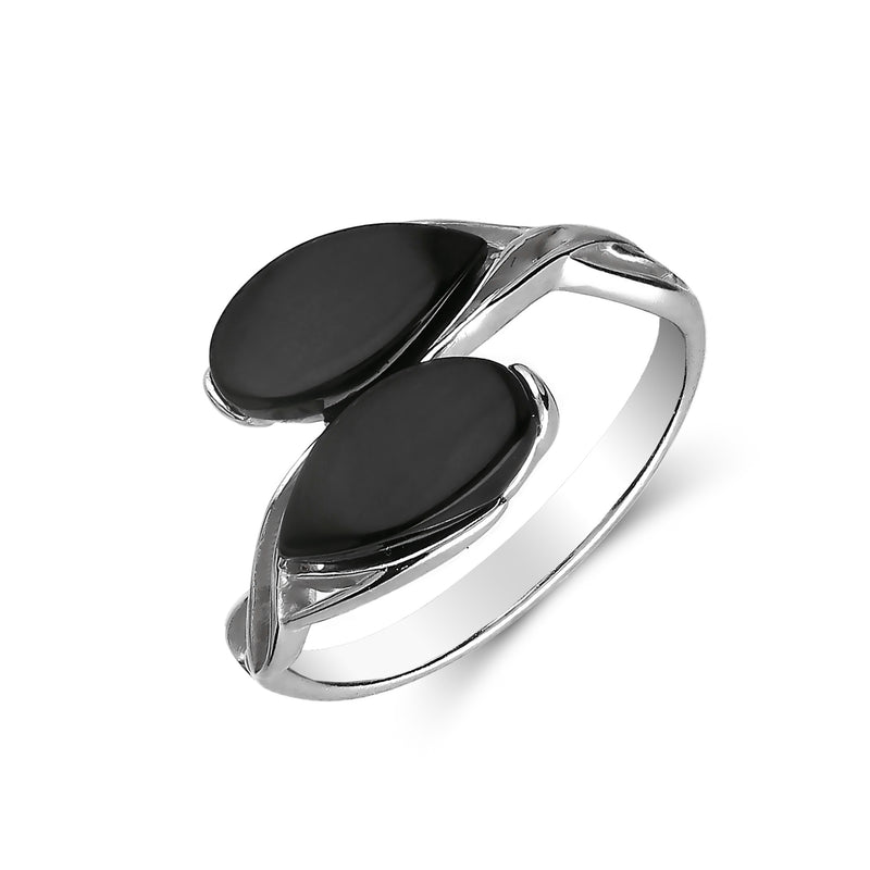 Sterling Silver Whitby Jet Celtic Teardrop Twist Ring