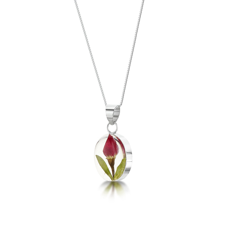 Sterling Silver Rose Bud Oval Pendant
