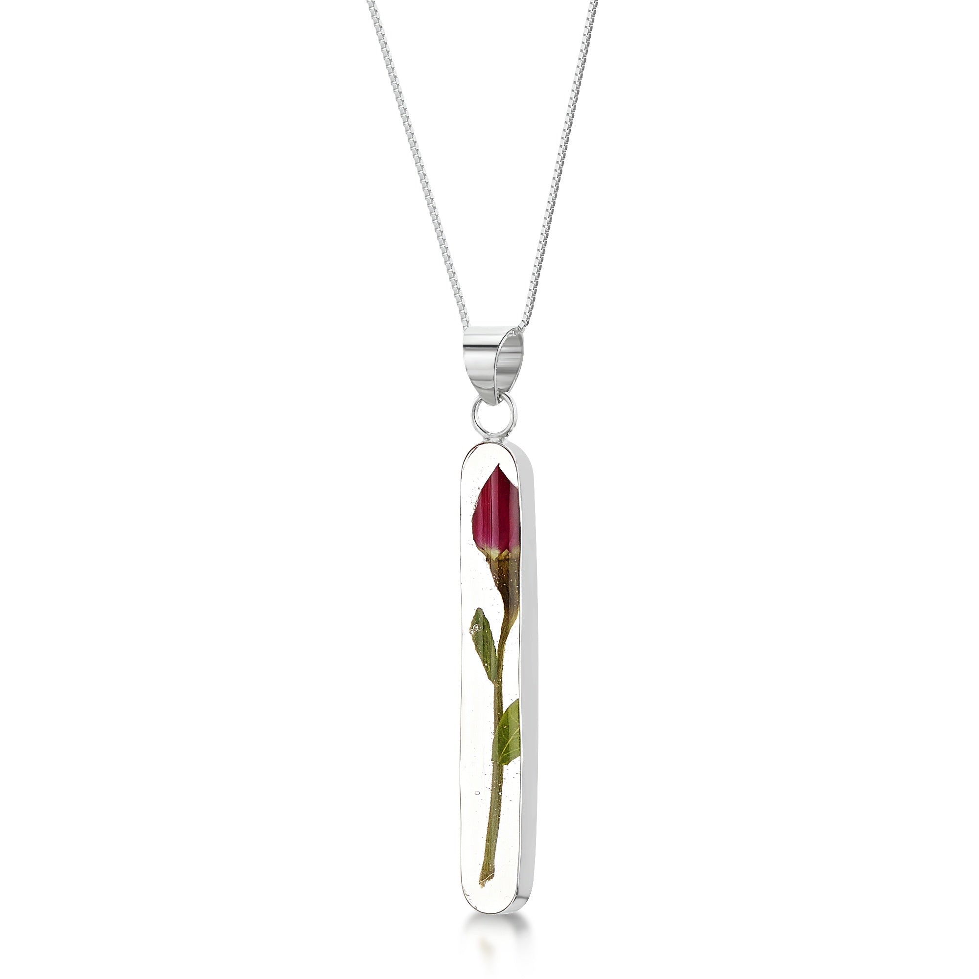 Sterling Silver Rose Bud Long Stem Pendant