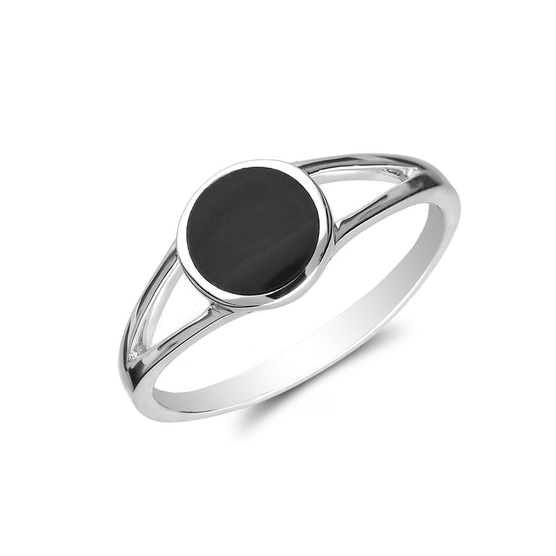 Sterling Silver Whitby Jet Round Split Shank Ring